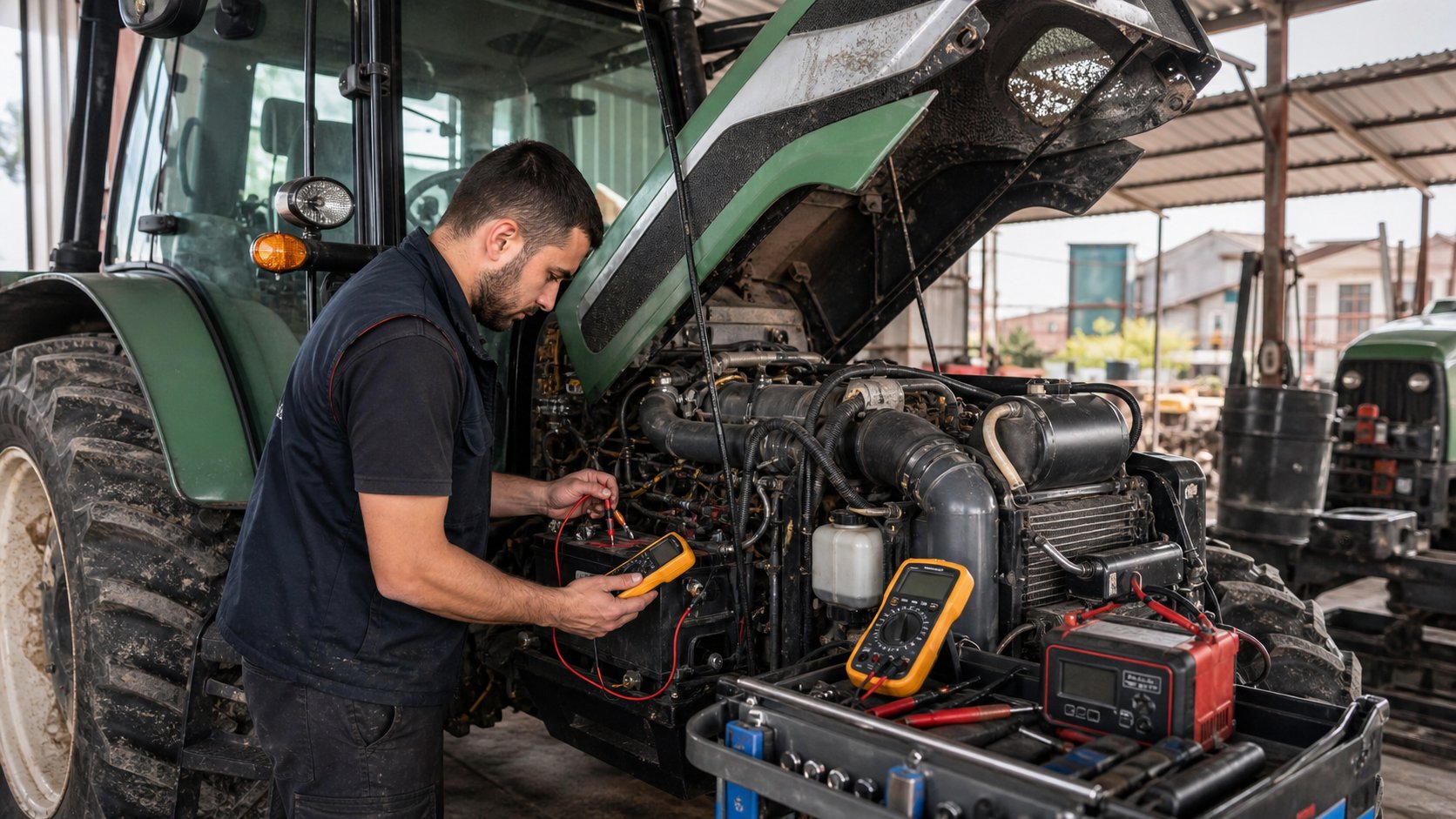 Traktör elektrik arıza tespiti yapan usta